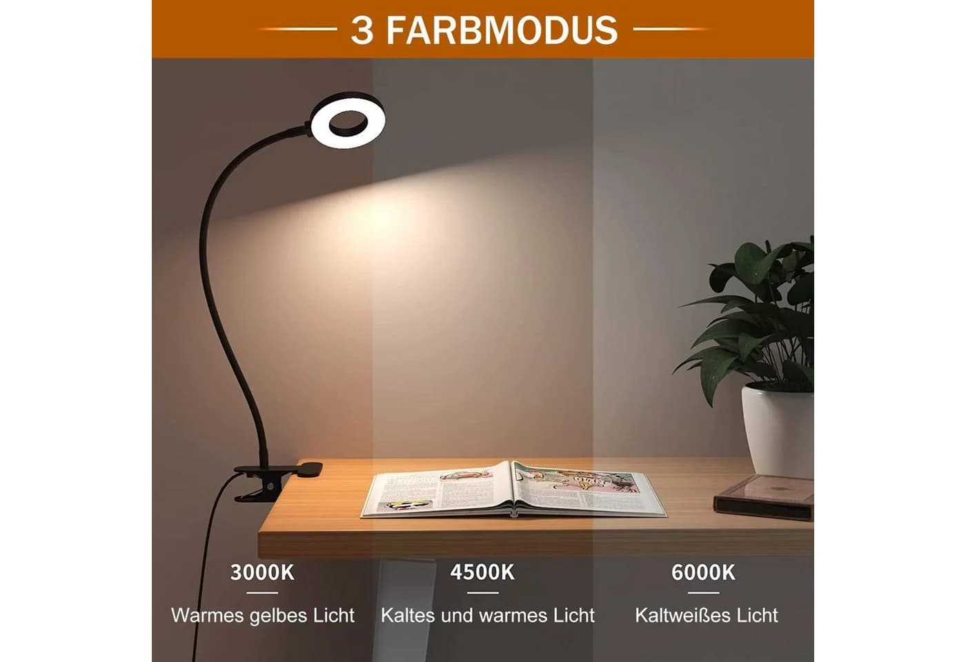 Sunicol Klemmleuchte LED Schreibtischlampe Dimmbar Schwarz - Bild 4