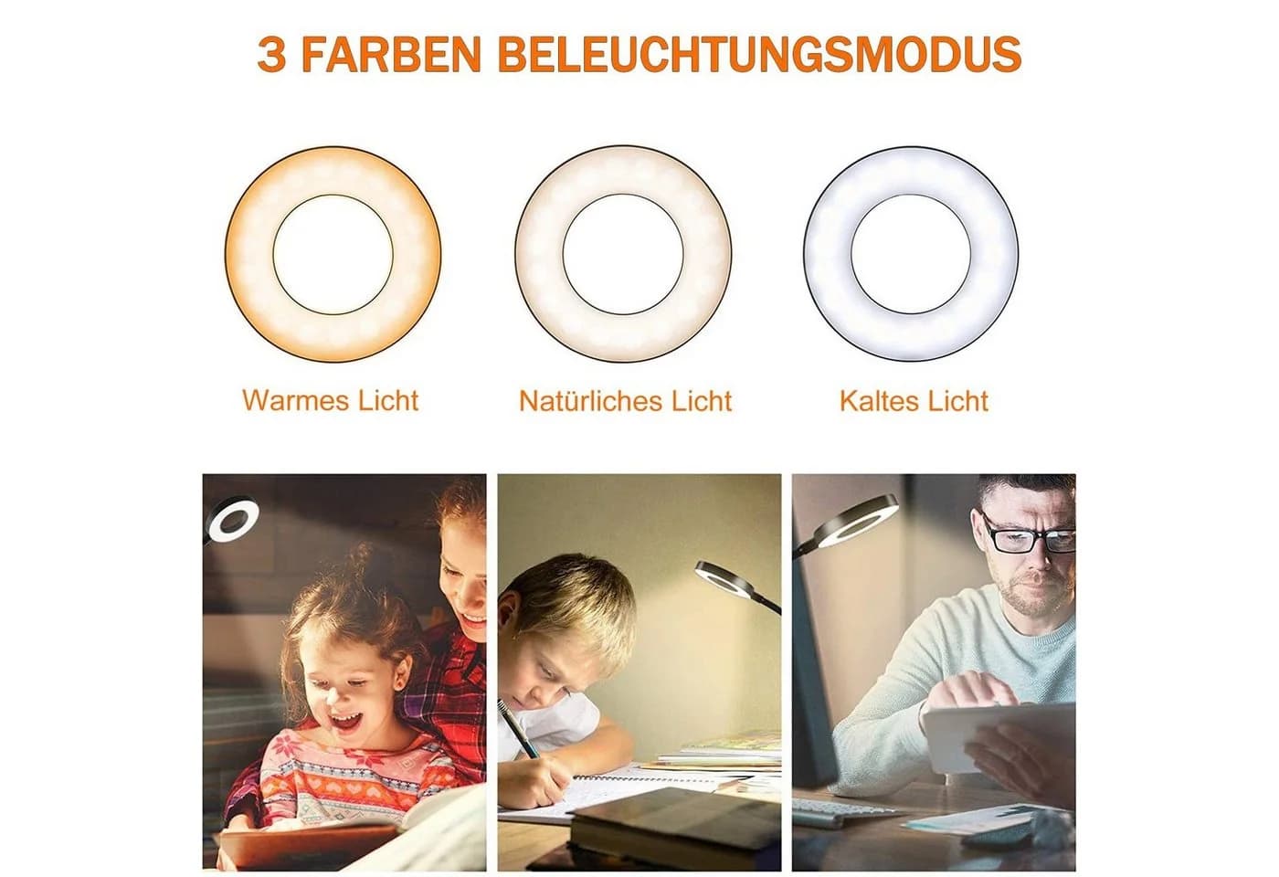 Sunicol Klemmleuchte LED Schreibtischlampe Dimmbar Schwarz - Bild 5