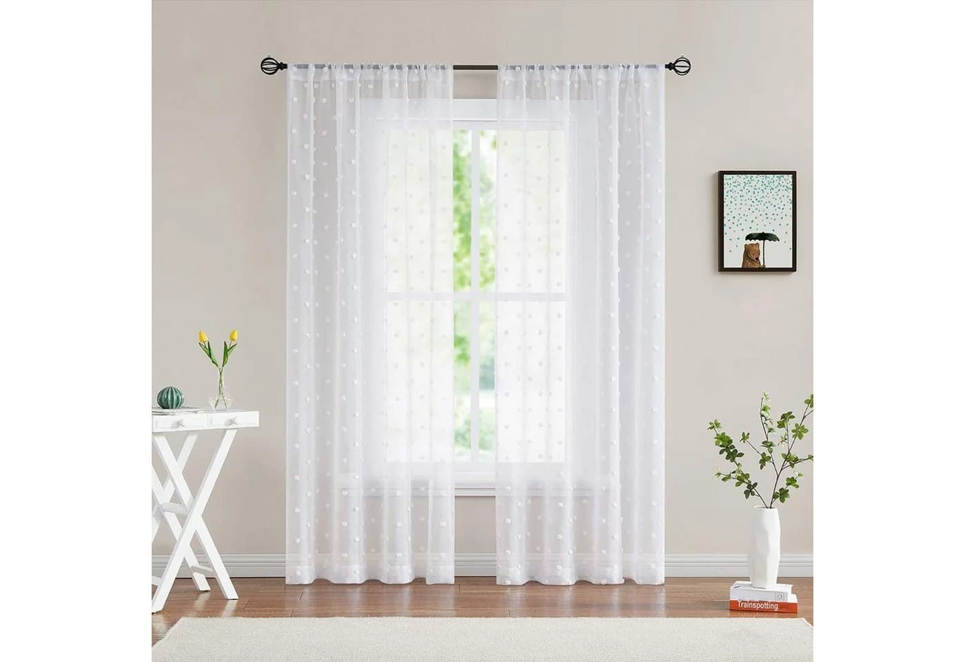 Sunicol Gardine Weiß Transparente Voile mit Pompons Boho (2 St) - Bild 5