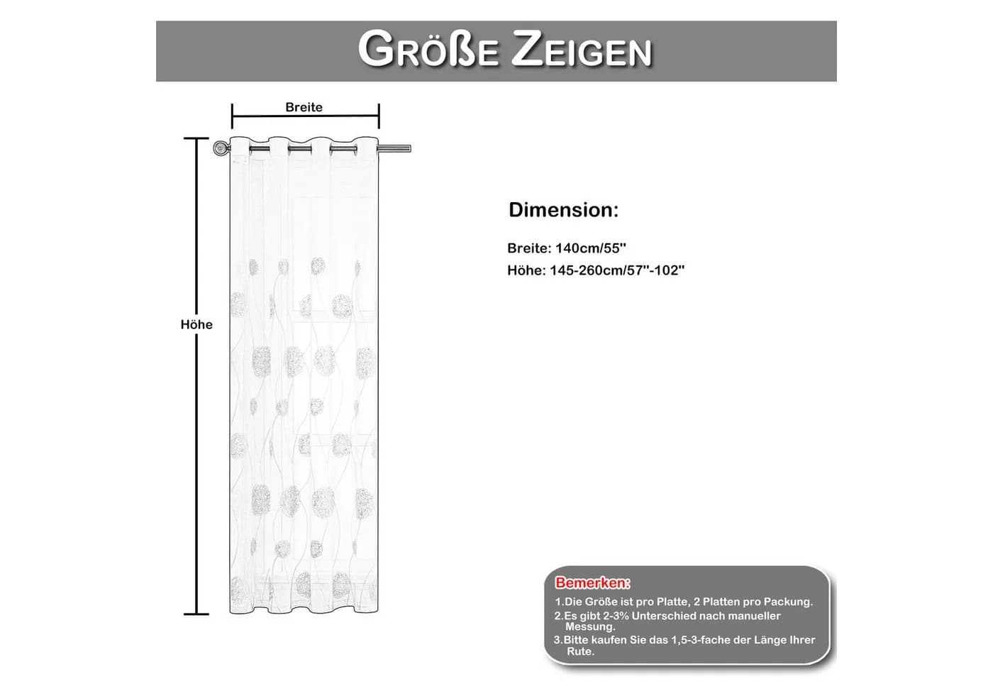 Sunicol Gardine Voile Vorhänge 2er-Set Weiß Blumenstickerei