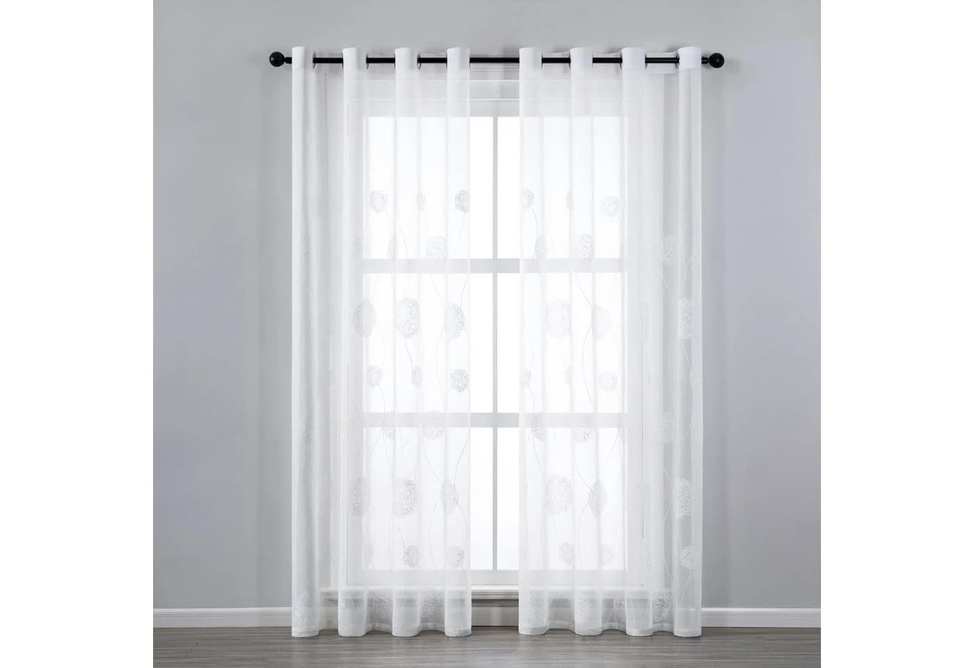 Sunicol Gardine Voile Vorhänge 2er-Set Weiß Blumenstickerei - Bild 5