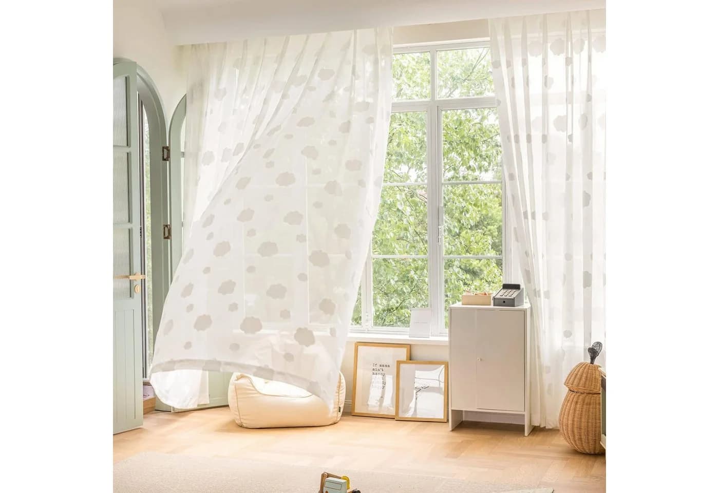 Sunicol Gardine Voile Vorhang Jacquard 3D Blumenmuster Weiß 2er Set - Bild 2