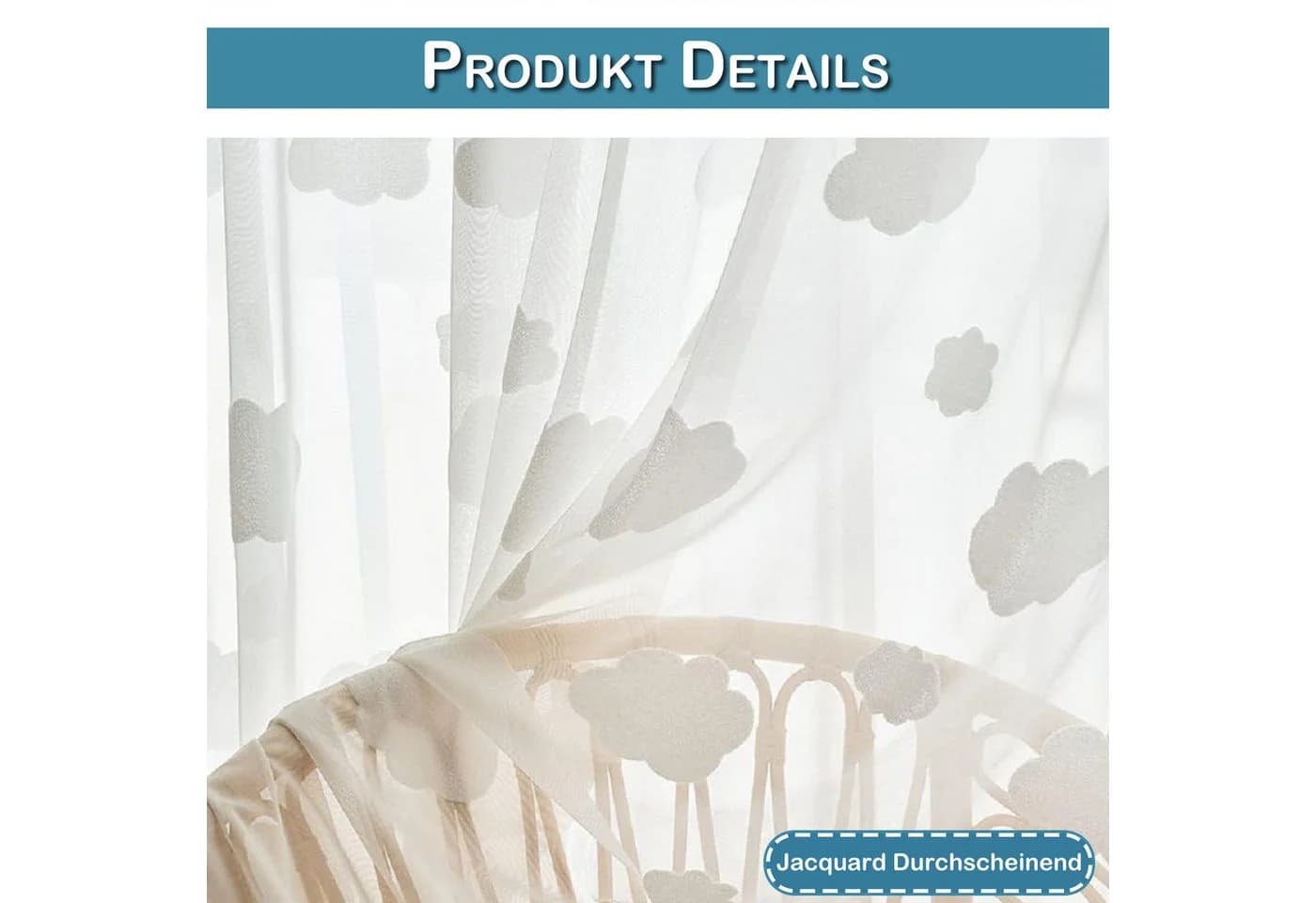 Sunicol Gardine Voile Vorhang Jacquard 3D Blumenmuster Weiß 2er Set - Bild 3