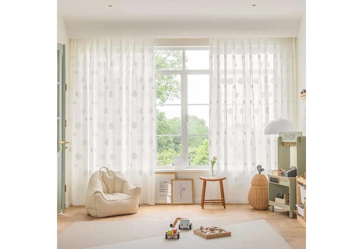 Sunicol Gardine Voile Vorhang Jacquard 3D Blumenmuster Weiß 2er Set - Bild 5