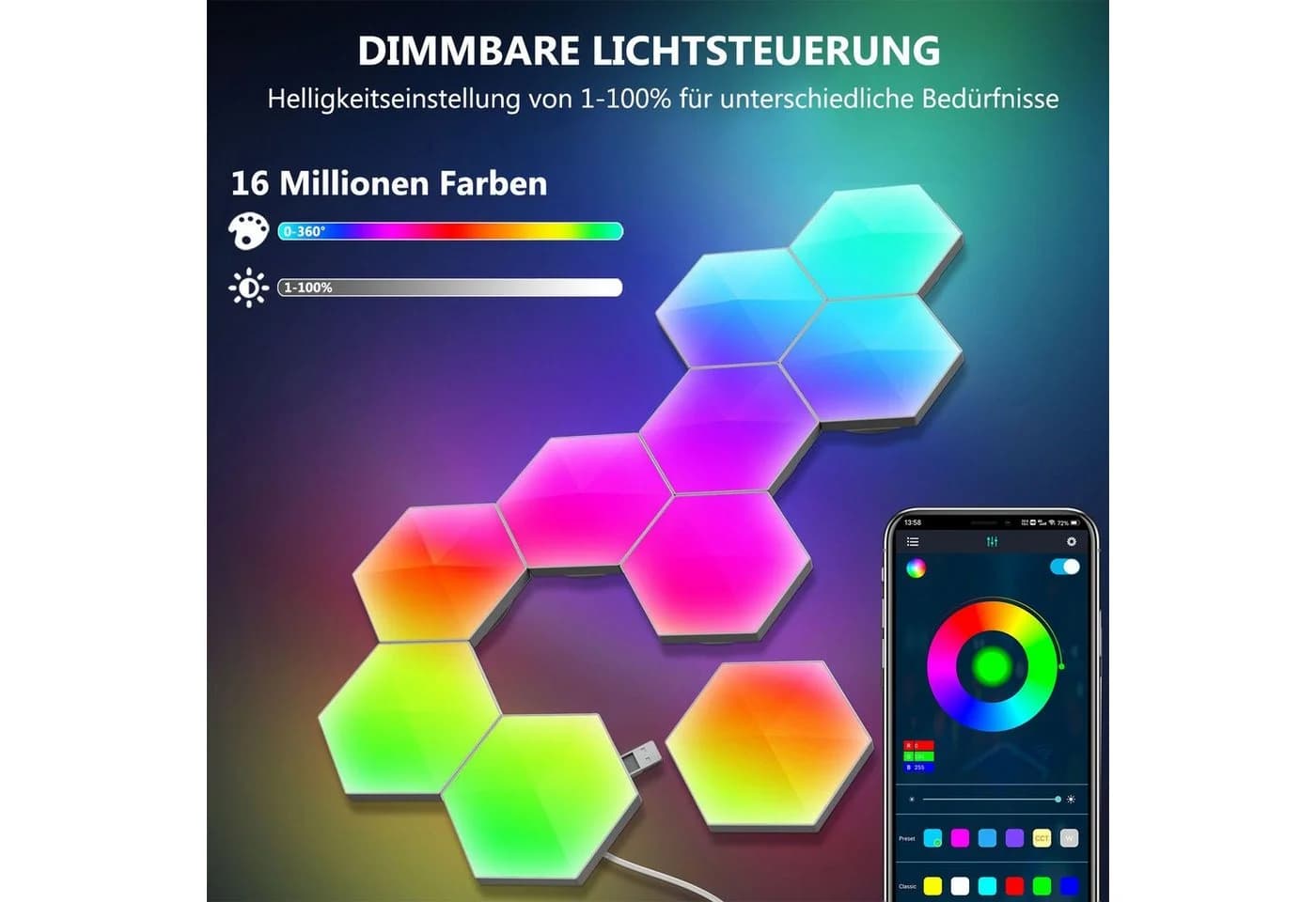 Jibenhome LED Hexagon Panel RGB Musik Sync Smart Wandleuchte Weiß