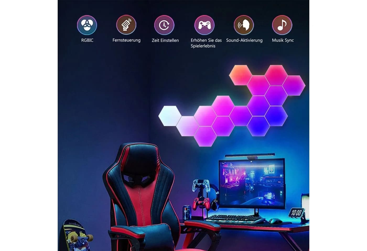 Jibenhome LED Hexagon Panel RGB Musik Sync Smart Wandleuchte Weiß - Bild 4