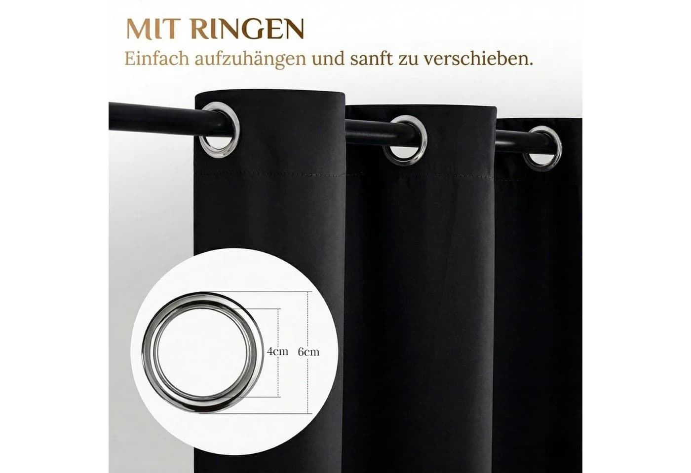 Jibenhome Verdunkelungsvorhang Extra lang mit Ösen Schwarz - Bild 5