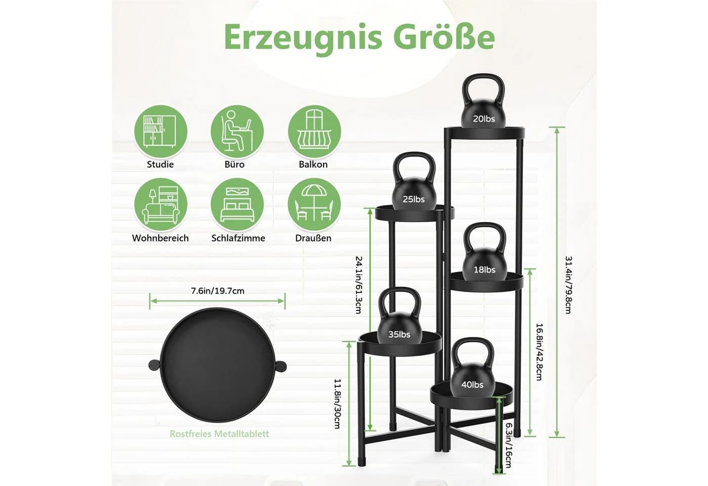 Jibenhome Blumenständer 5 Etagen Metall Schwarz