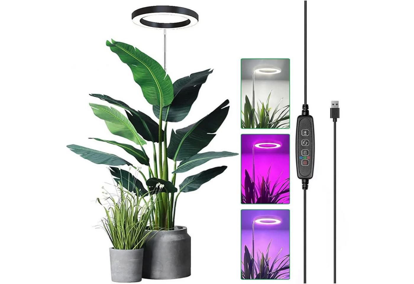 Jibenhome Pflanzenlampe LED Vollspektrum Pflanzenlicht für Zimmerpflanzen, Höhenverstellbar, USB, 3 Lichter Modi und 10 Helligkeit - Bild 2