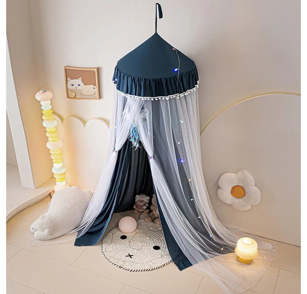 Jibenhome Moskitonetz Doppelschicht Bett Baldachin Blau - Bild 3