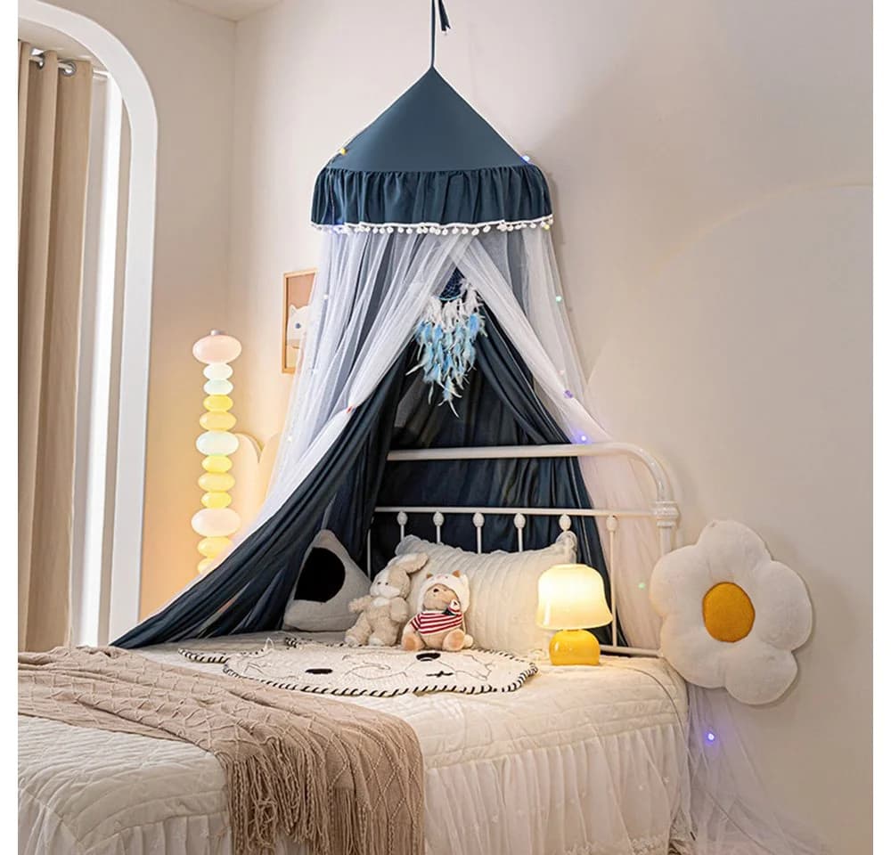 Jibenhome Moskitonetz Doppelschicht Bett Baldachin Blau - Bild 4