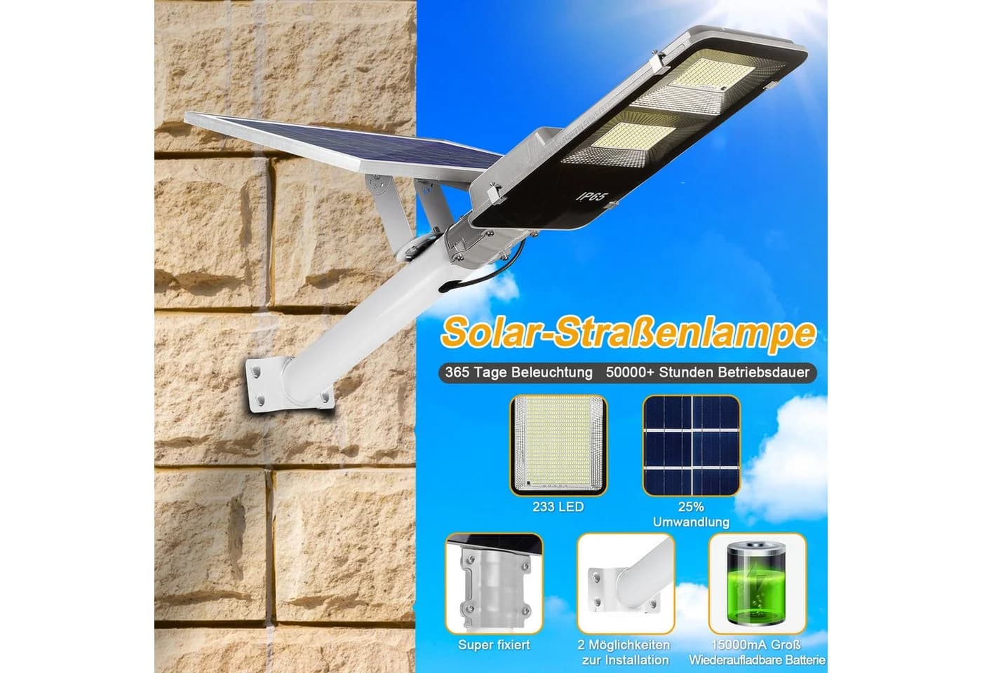 Sunicol LED Solarleuchte mit Daemmerungssensor und Fernbedienung, 6500K Kaltweiss, IP65