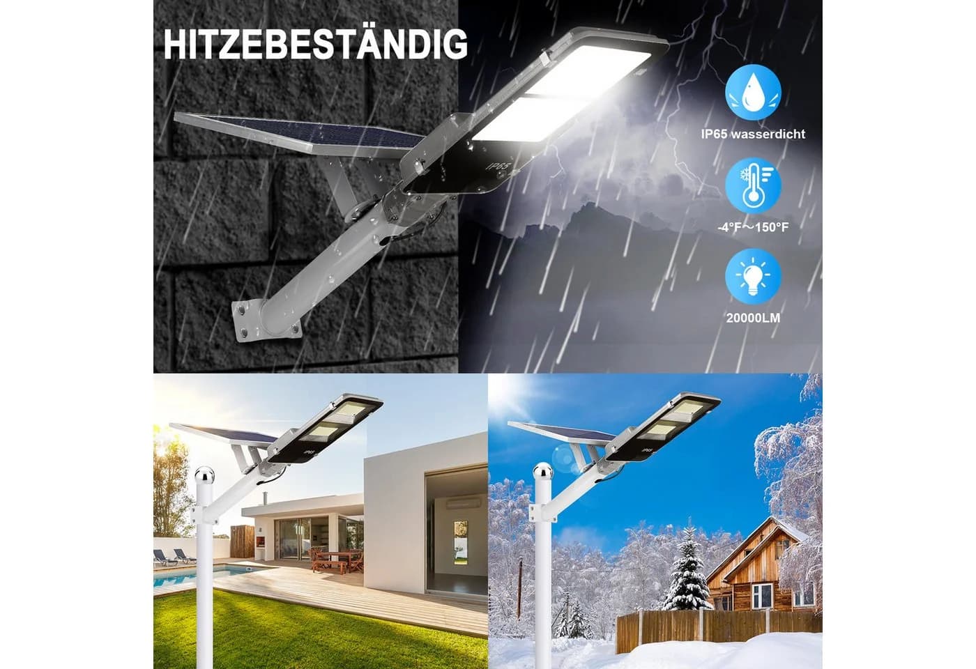 Sunicol LED Solarleuchte mit Daemmerungssensor und Fernbedienung, 6500K Kaltweiss, IP65 - Bild 3