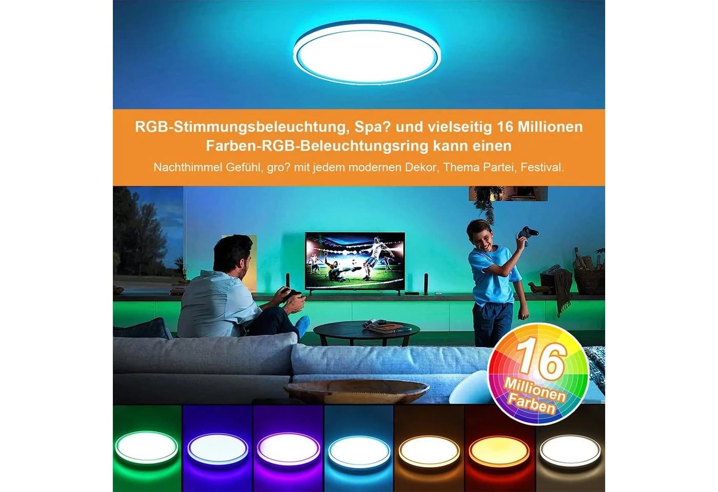 Sunicol LED Deckenleuchte RGB WiFi Dimmbar Weiß Alexa Google - Bild 3