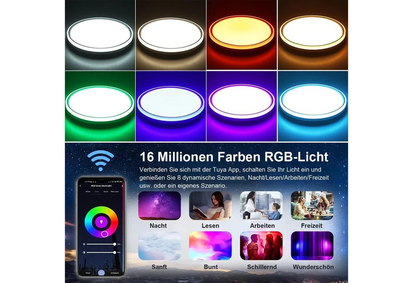 Sunicol LED Deckenleuchte RGB WiFi Dimmbar Weiß Alexa Google - Bild 4