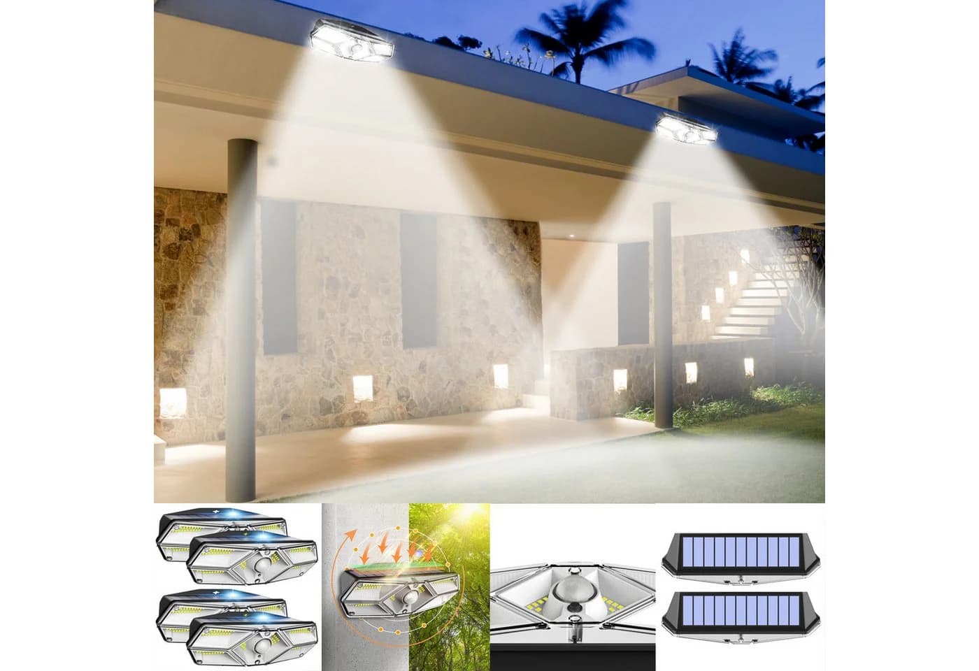 Sunicol LED Solarleuchte 104 LEDs Außen Wandleuchte mit Bewegungsmelder - Bild 2