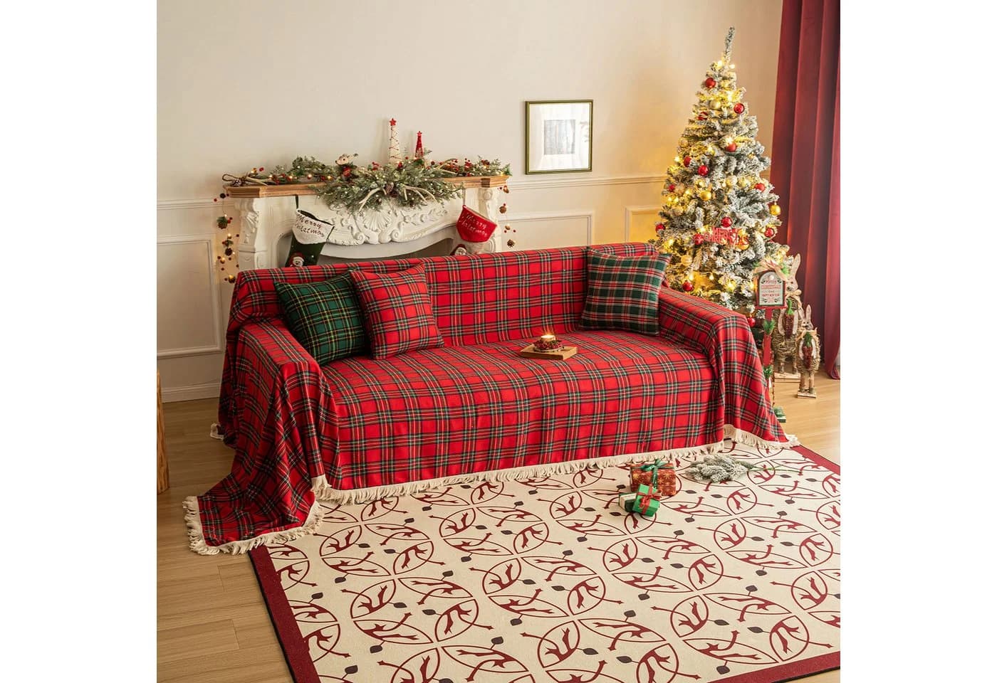 Sunicol Sofabezug Plaid Sofa Überwurfdecke mit Quasten, Schutzhülle für Weihnachten Deko - Bild 3
