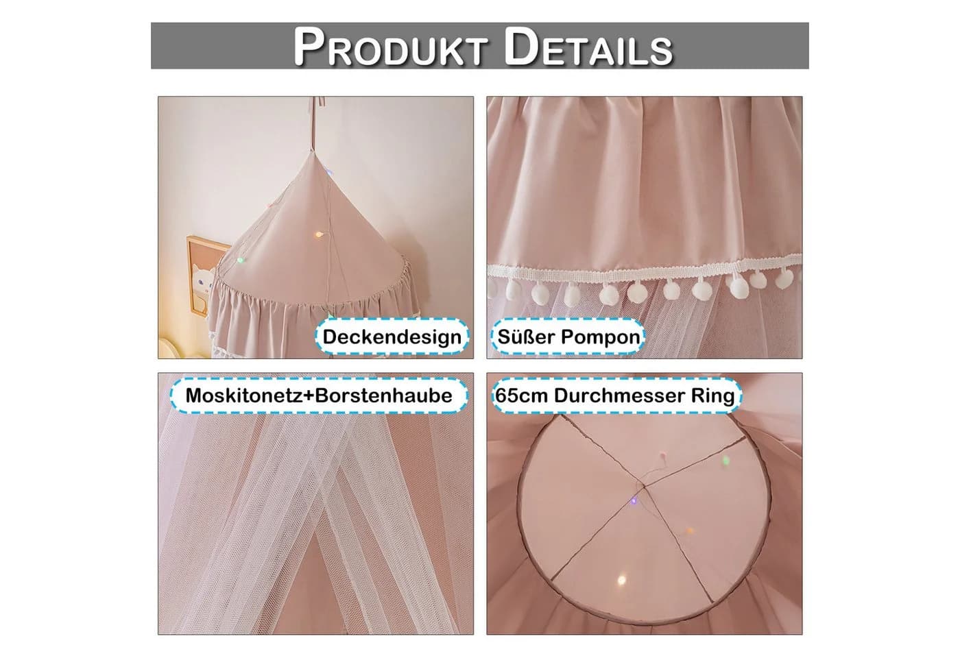Sunicol Moskitonetz Rosa Doppelschicht Kuppel Faltbar