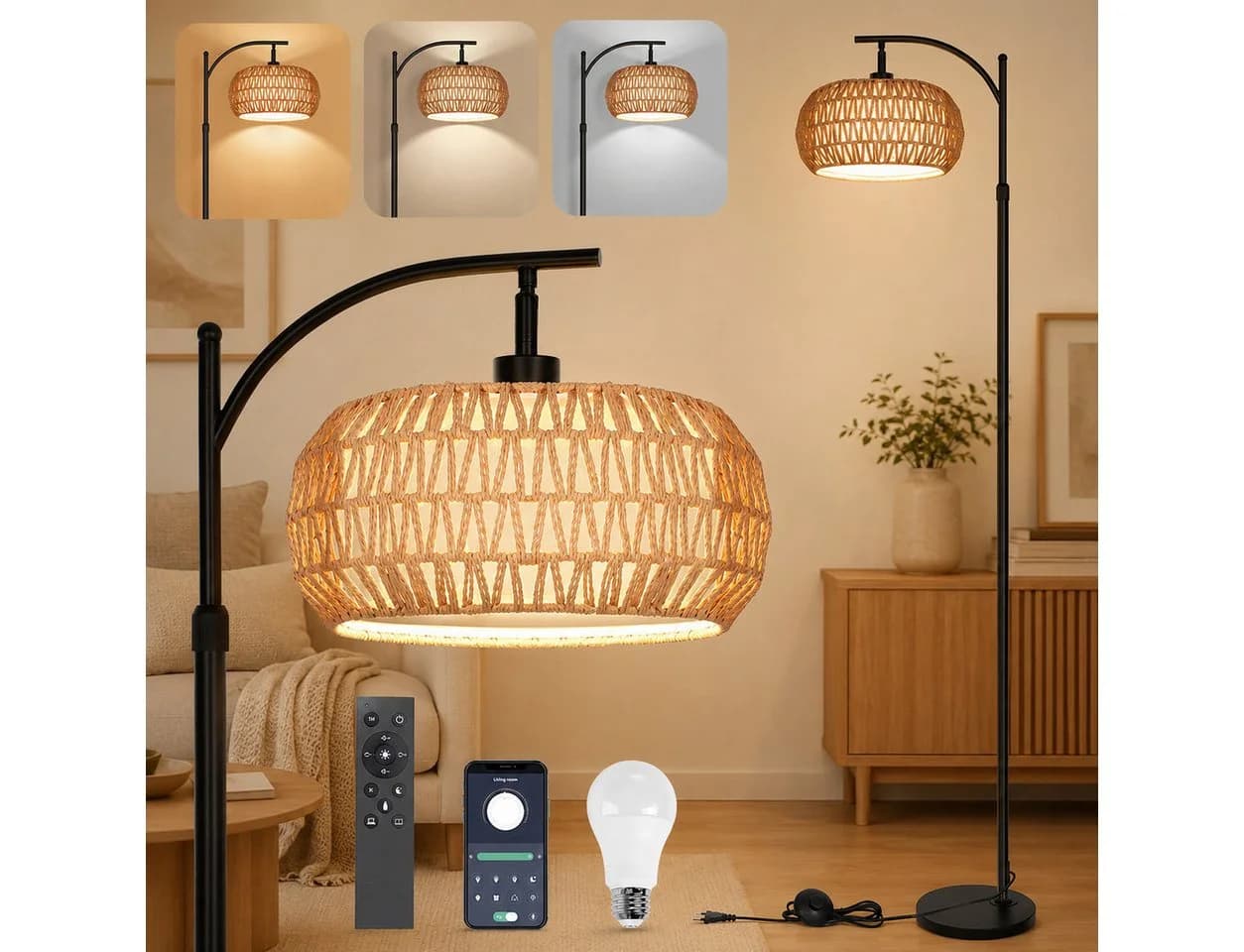 Sunicol LED Stehlampe Doppelter Lampenschirm Schwarz Dimmbar App-Steuerung - Bild 2