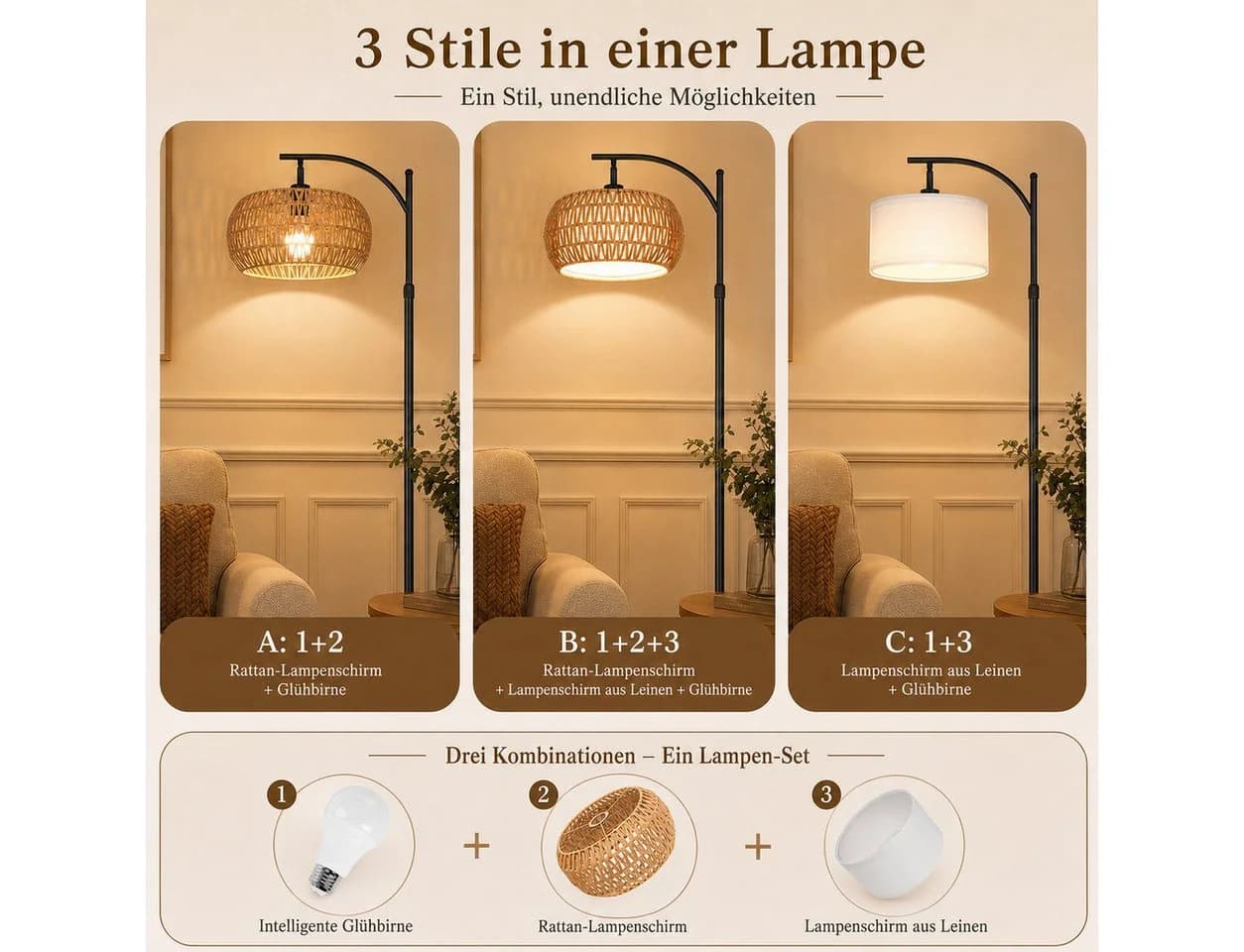 Sunicol LED Stehlampe Doppelter Lampenschirm Schwarz Dimmbar App-Steuerung - Bild 5