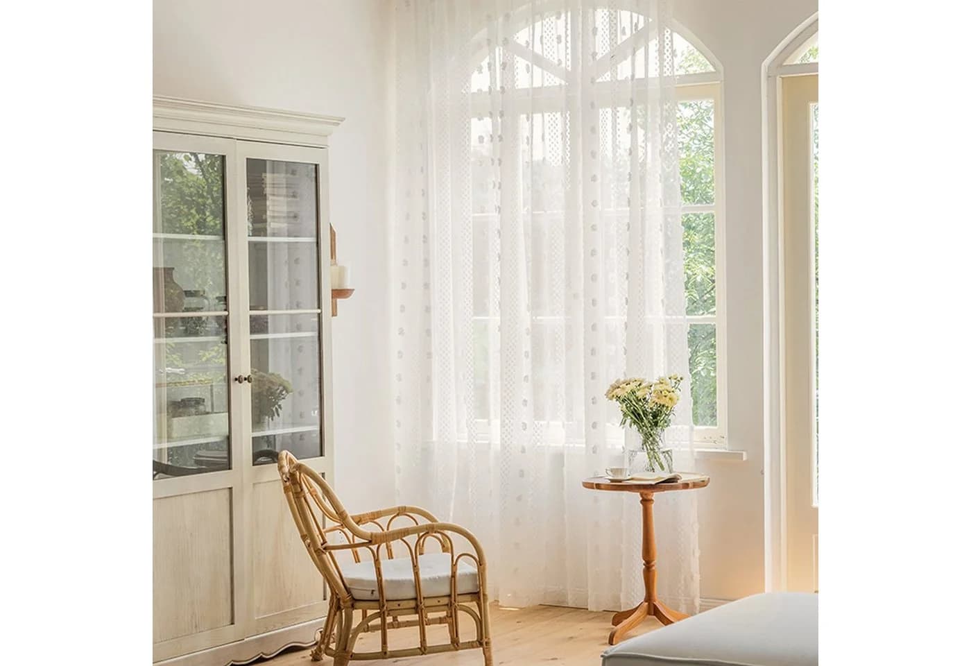 Jibenhome Gardine Sheer Voile Vorhänge mit Pompon für Schlafzimmer Wohnzimmer (2 St) - Bild 5
