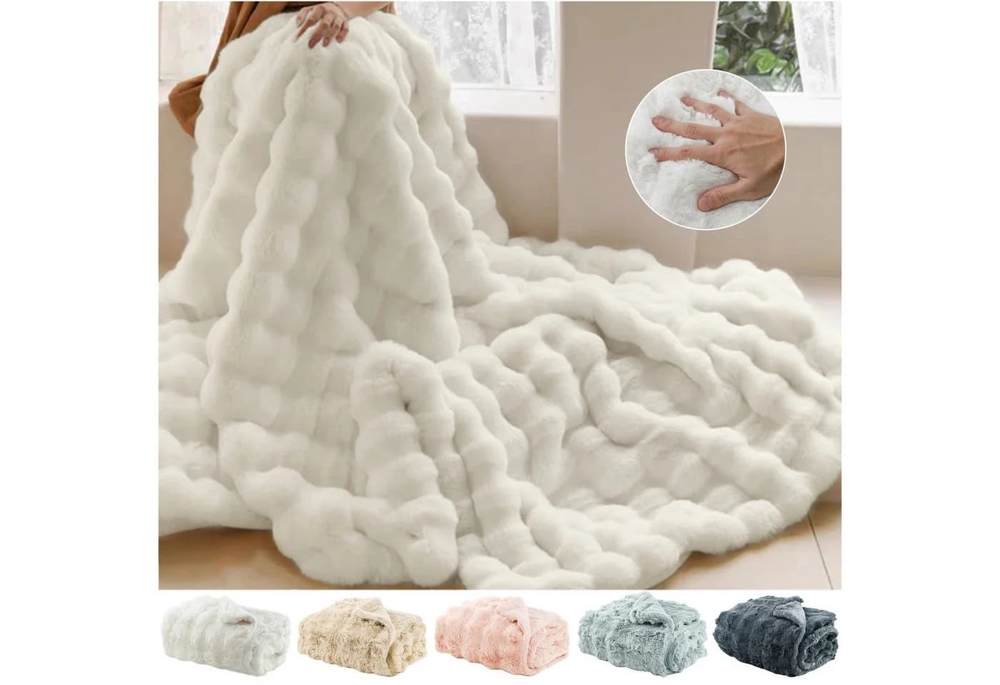 Sunicol Plüsch Kuscheldecke Flauschig Weiß Sofaüberwurf - Bild 2