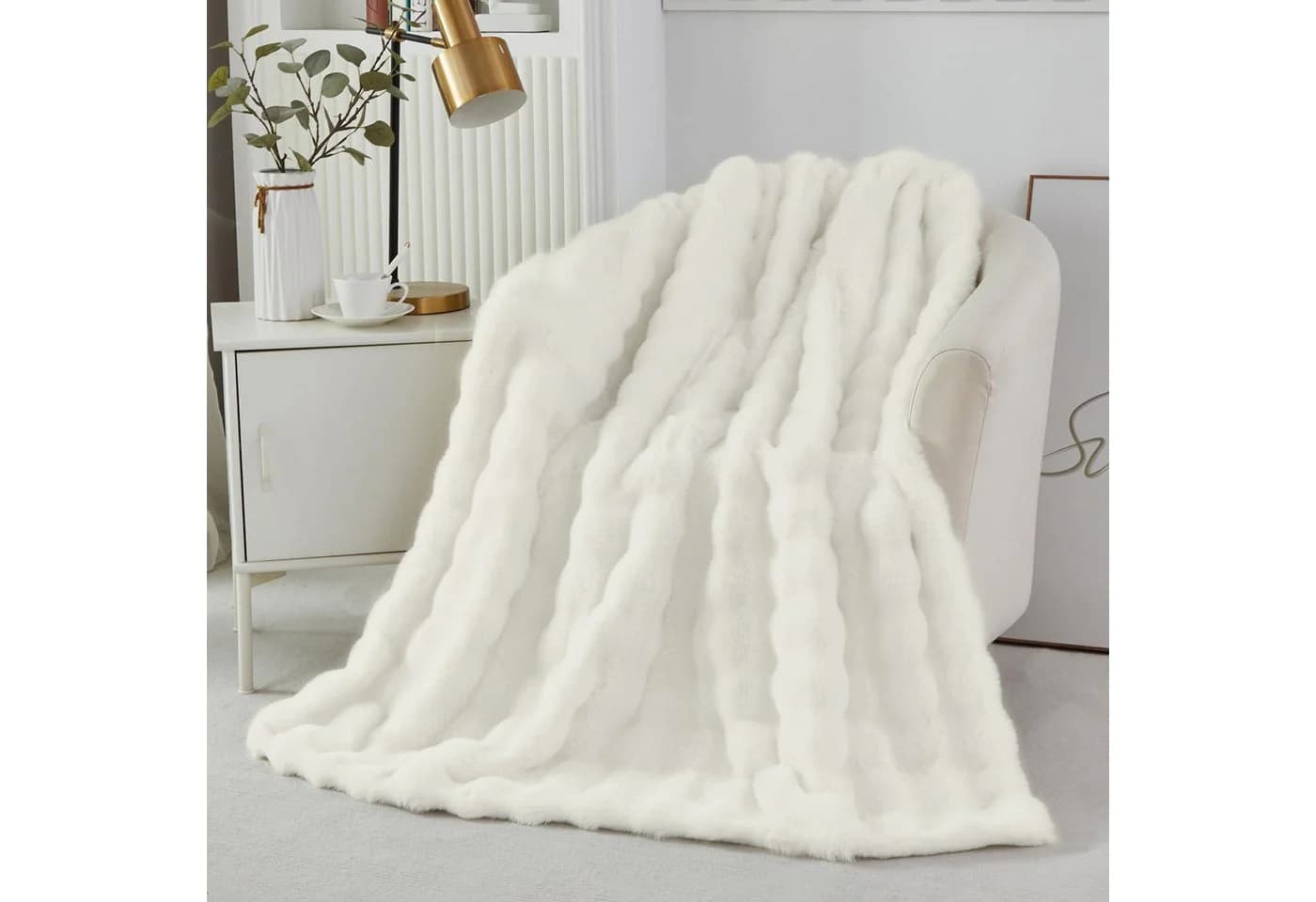 Sunicol Plüsch Kuscheldecke Flauschig Weiß Sofaüberwurf - Bild 5