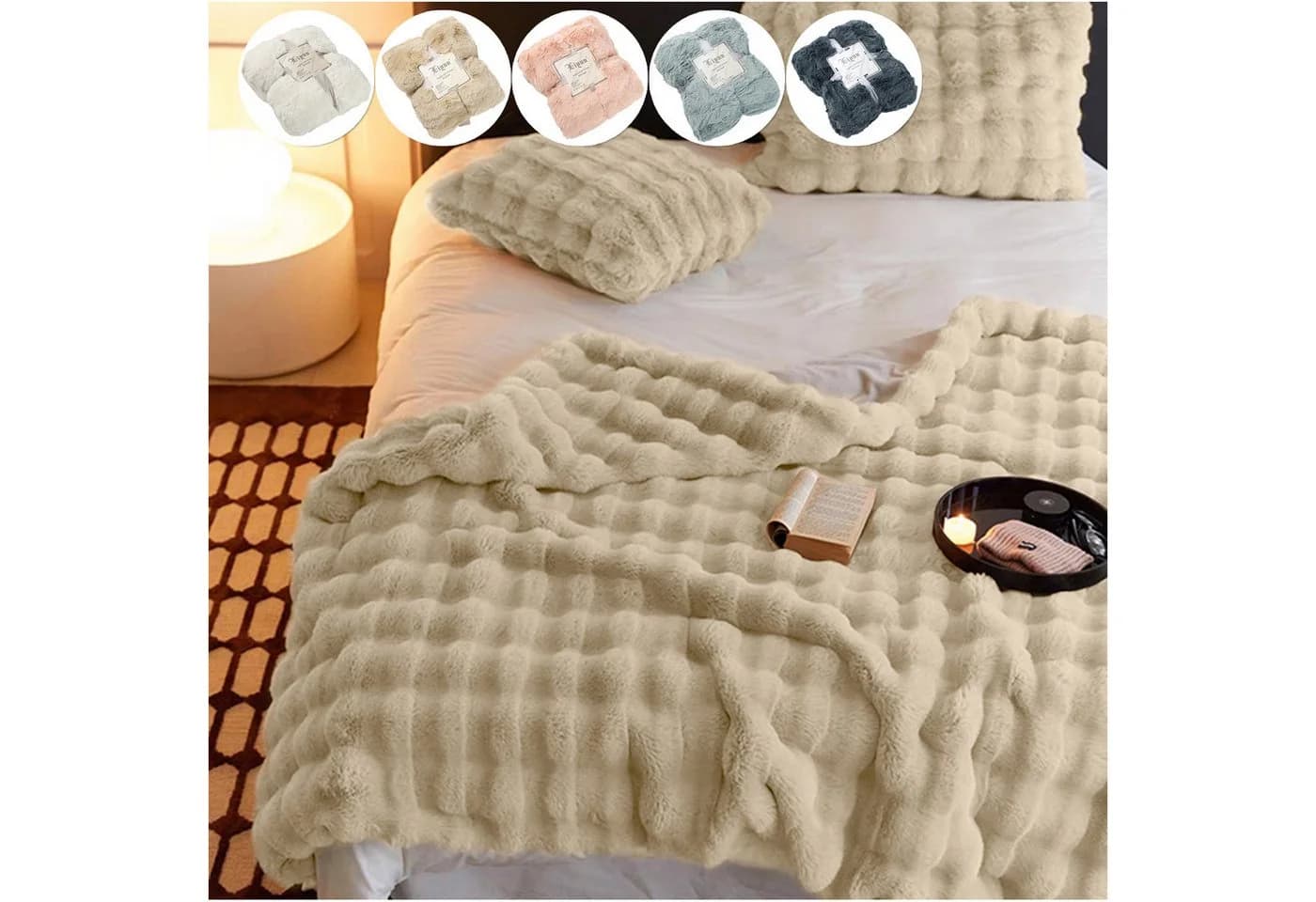 Sunicol Plüsch Kuscheldecke Flauschig Sofaüberwurf Beige - Bild 2