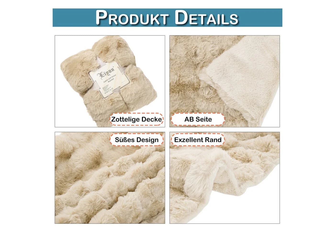 Sunicol Plüsch Kuscheldecke Flauschig Sofaüberwurf Beige - Bild 3