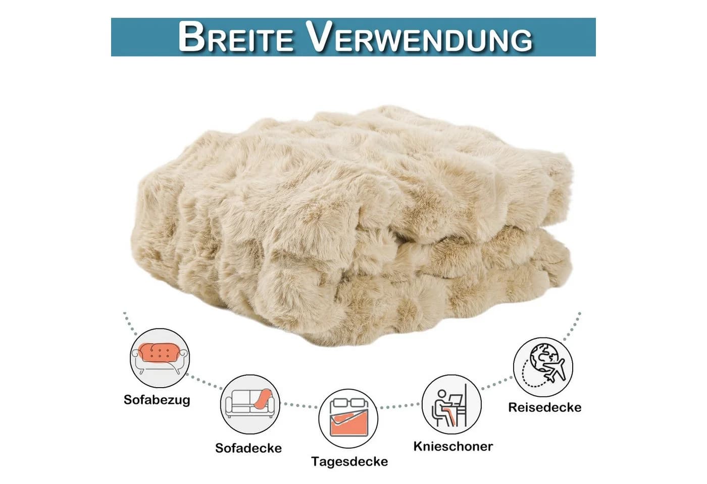 Sunicol Plüsch Kuscheldecke Flauschig Sofaüberwurf Beige - Bild 4