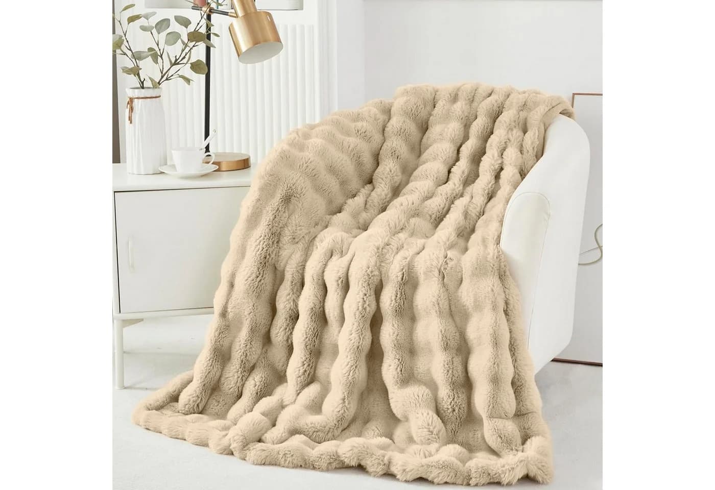 Sunicol Plüsch Kuscheldecke Flauschig Sofaüberwurf Beige - Bild 5