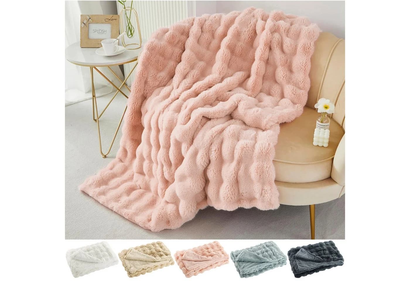 Sunicol Überwurf Plüsch Kuscheldecke Rosa Kaninchen Kunstfell - Bild 2
