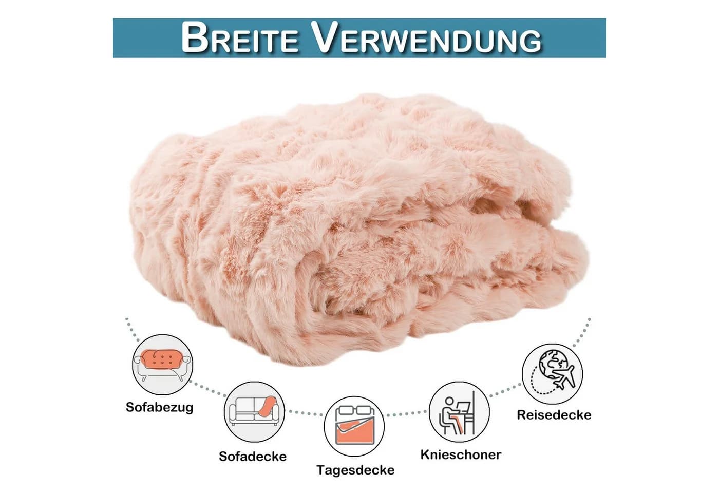 Sunicol Überwurf Plüsch Kuscheldecke Rosa Kaninchen Kunstfell - Bild 4