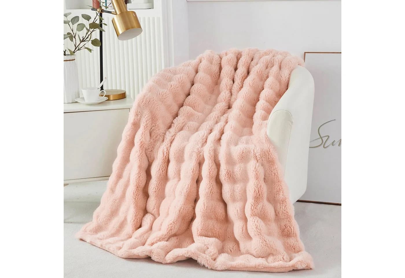 Sunicol Überwurf Plüsch Kuscheldecke Rosa Kaninchen Kunstfell - Bild 5