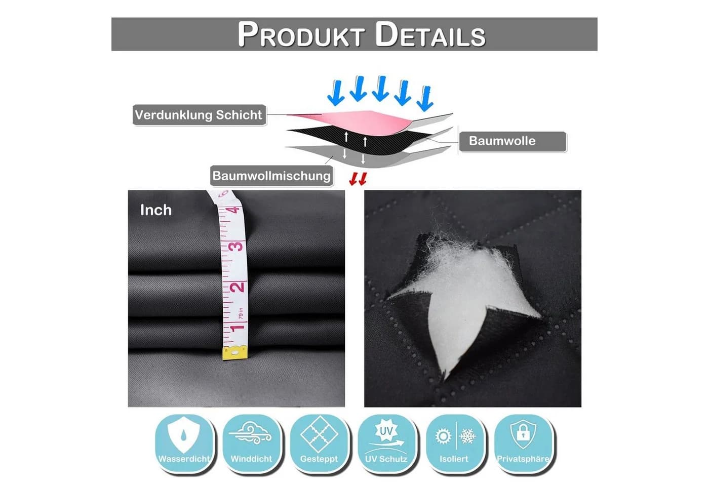 Jibenhome Vorhang Schlafzimmer Blickdicht Thermogardinen Grau 2 St