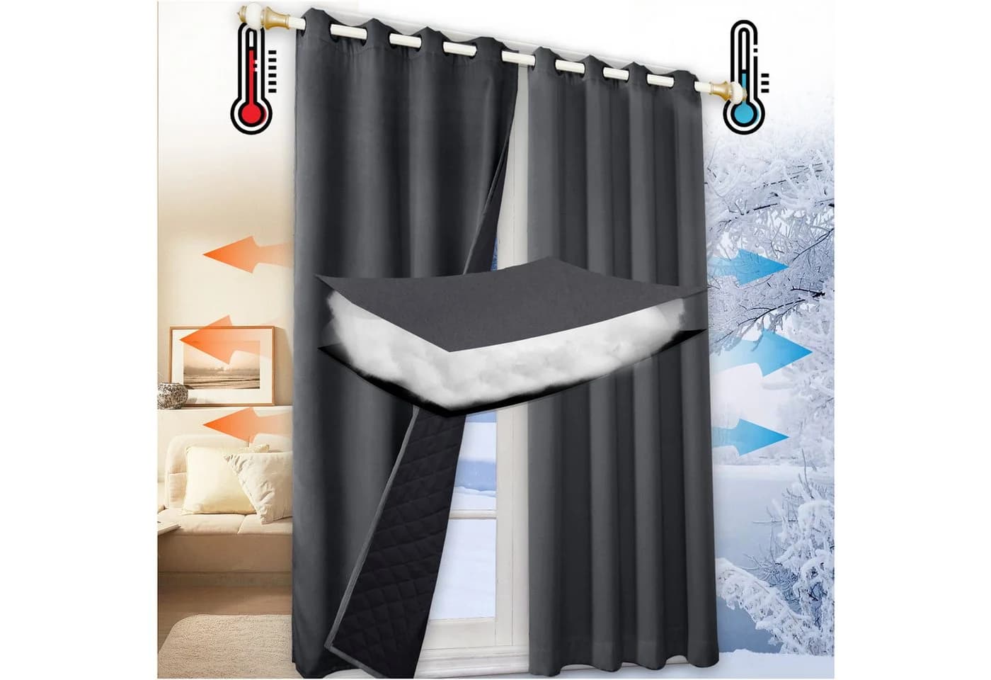 Jibenhome Vorhang Schlafzimmer Blickdicht Thermogardinen Grau 2 St - Bild 2