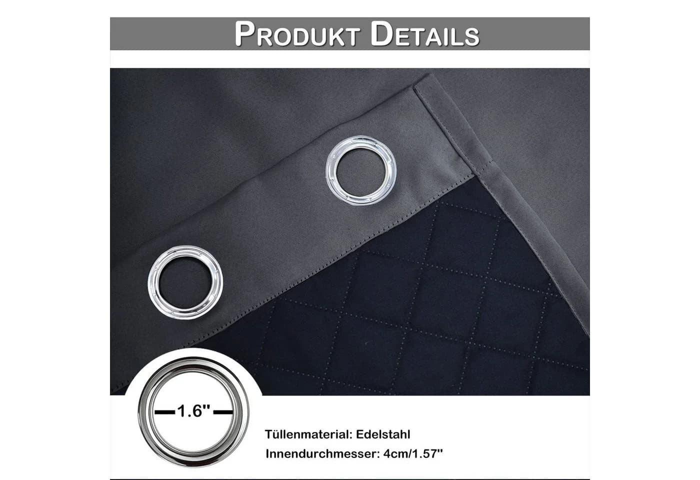 Jibenhome Vorhang Schlafzimmer Blickdicht Thermogardinen Grau 2 St - Bild 5