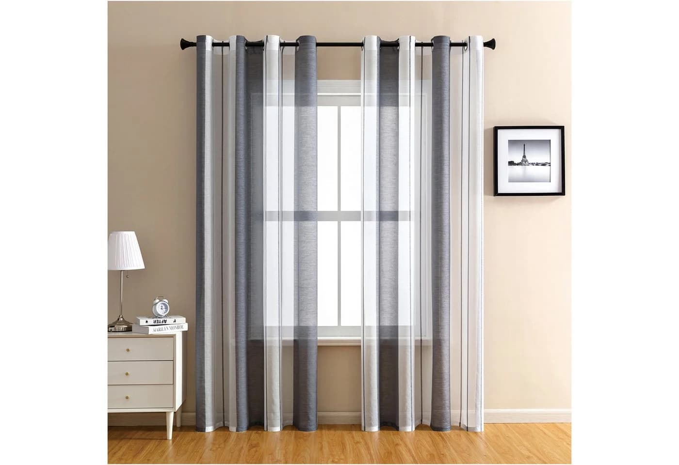 Sunicol Gardine 2er Set Voile Vorhang Zweifarbiger Transparenter Vorhang mit Ösen - Bild 2