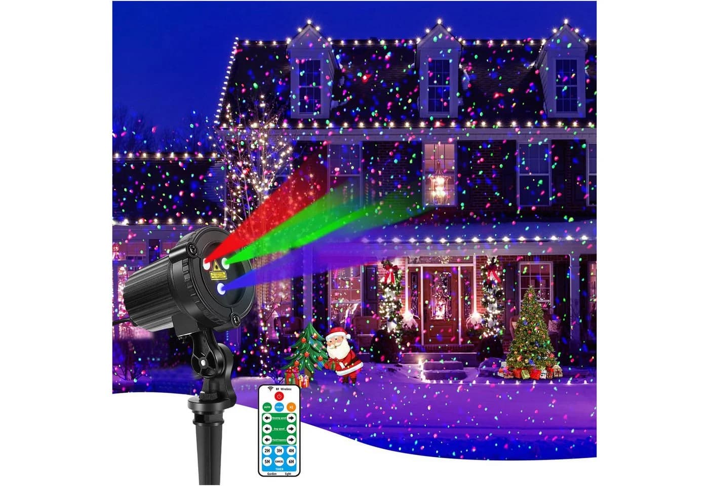 Jibenhome LED Laser Projektionslampe mit Fernbedienung & Timer, IP65 Wasserdicht - Bild 2