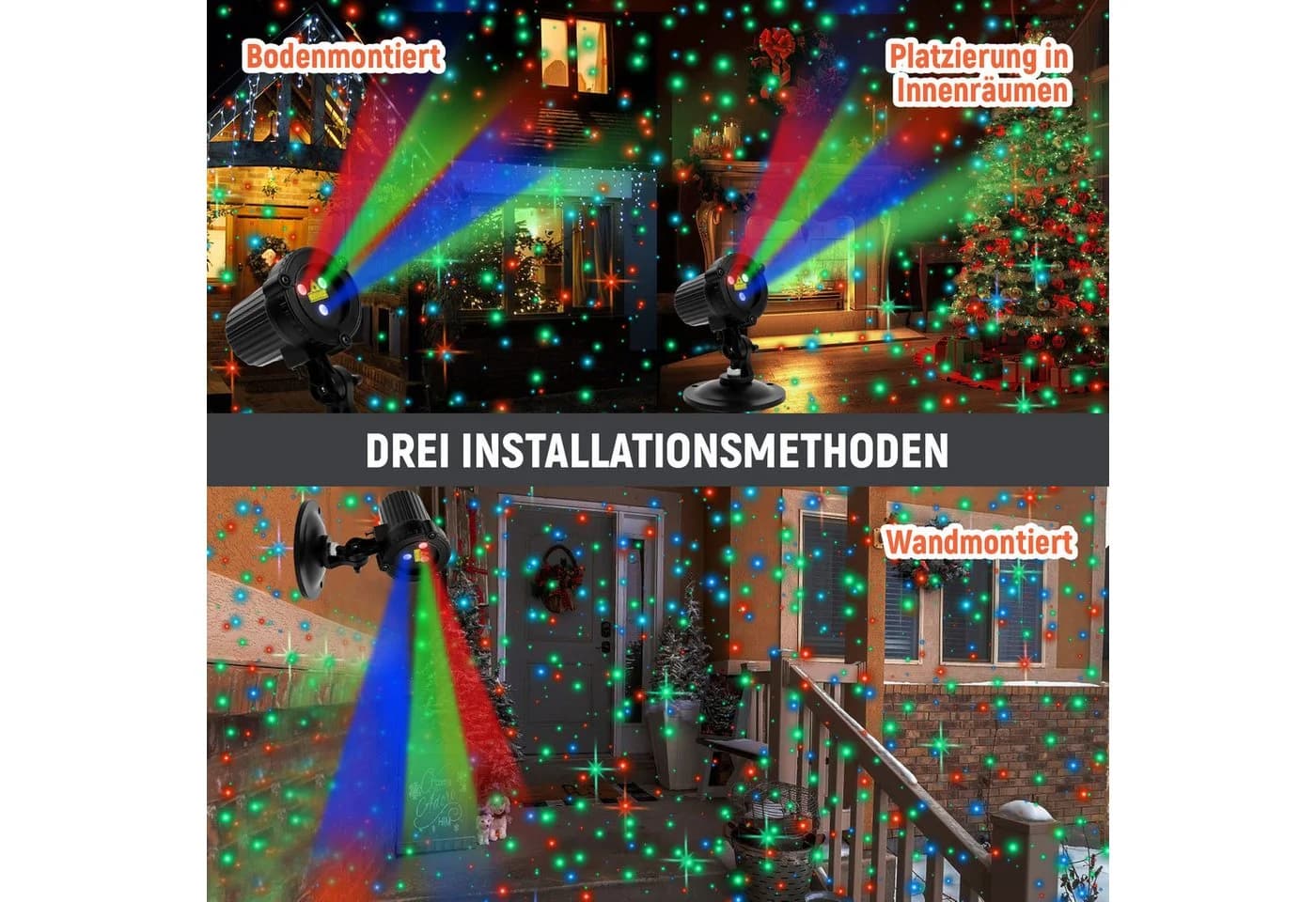 Jibenhome LED Laser Projektionslampe mit Fernbedienung & Timer, IP65 Wasserdicht - Bild 5
