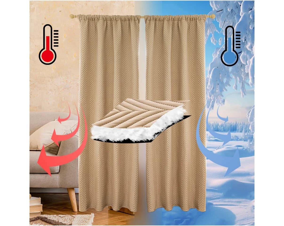Sunicol Verdunkelungsvorhang 2er Set Thermo Kräuselband Beige - Bild 2