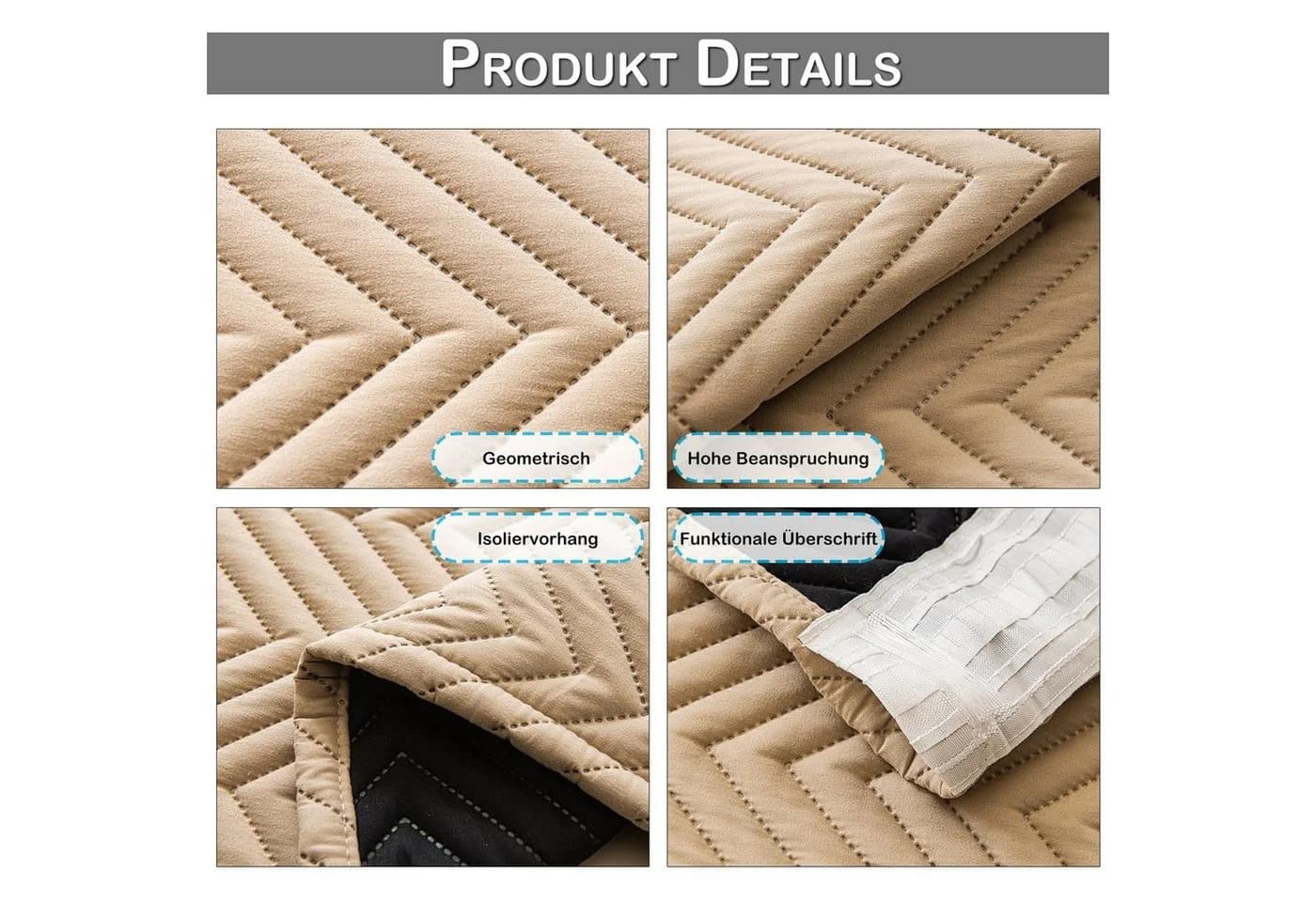 Sunicol Verdunkelungsvorhang 2er Set Thermo Kräuselband Beige - Bild 5