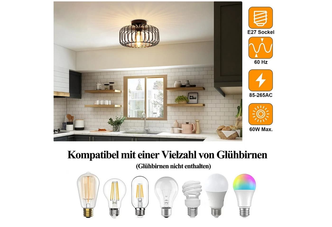 Sunicol Deckenleuchte LED Metall E27 Schwarz Gold