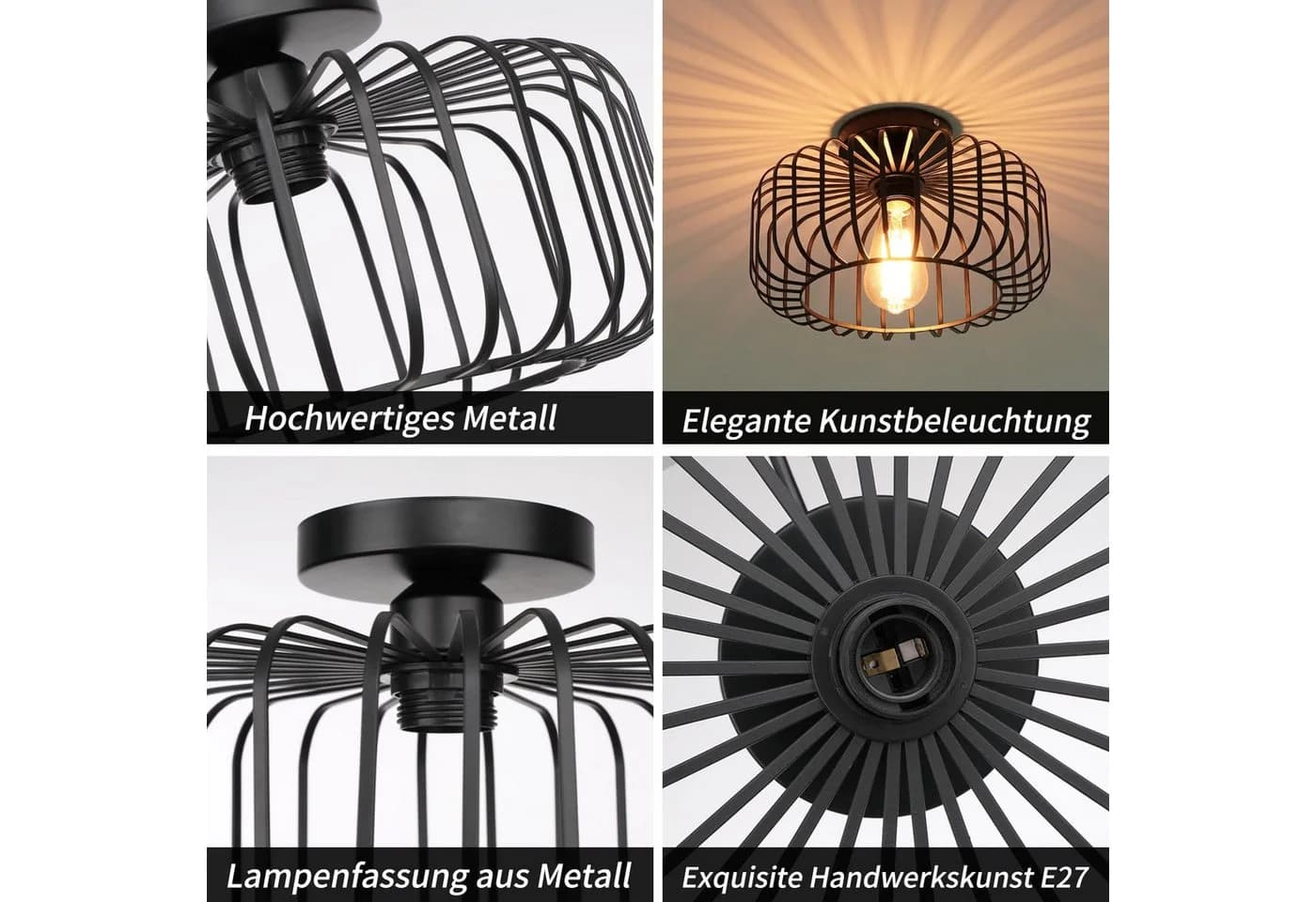Sunicol Deckenleuchte LED Metall E27 Schwarz Gold - Bild 4