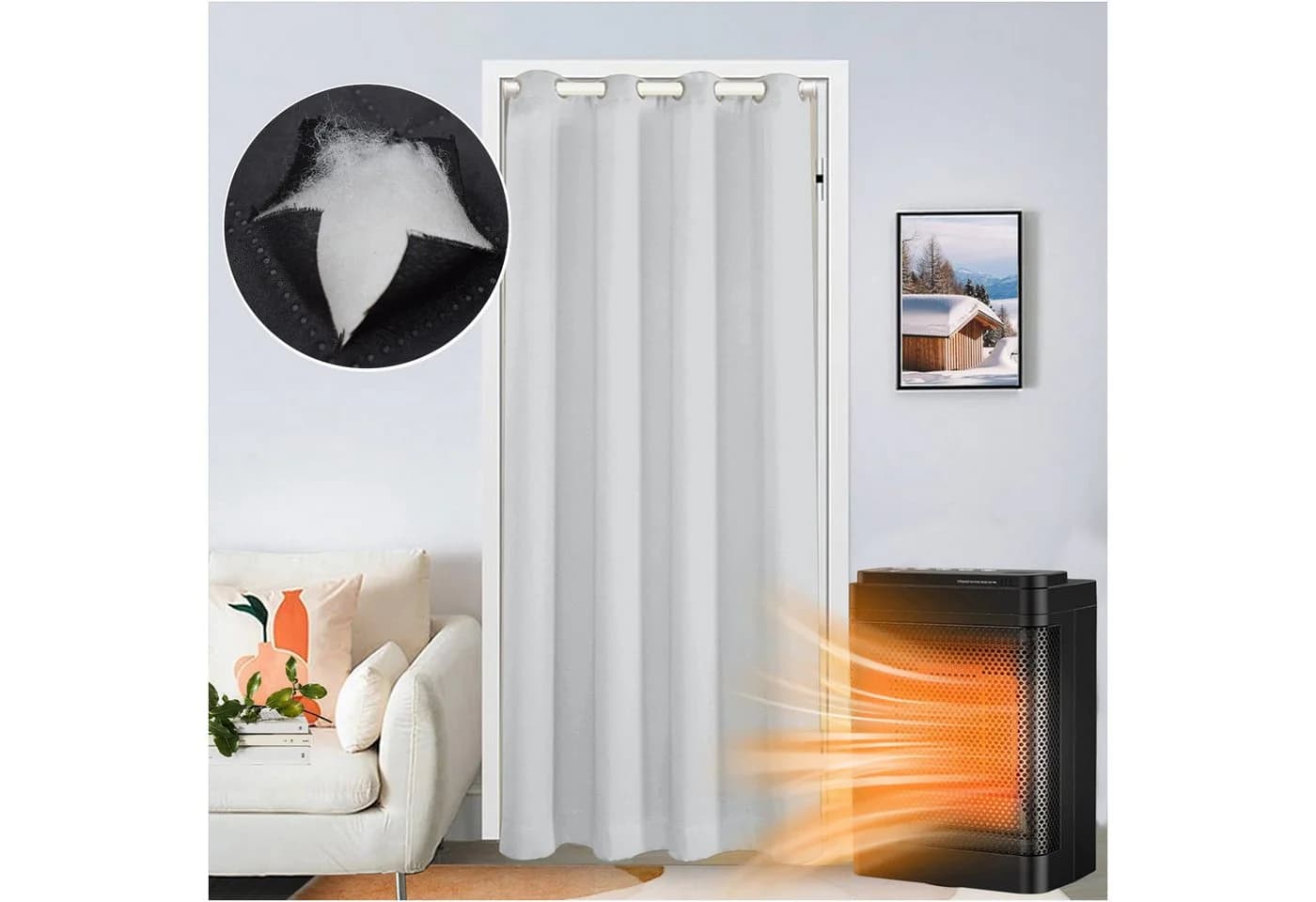 Jibenhome Türvorhang Thermovorhang Weiß mit Ösen - Bild 2