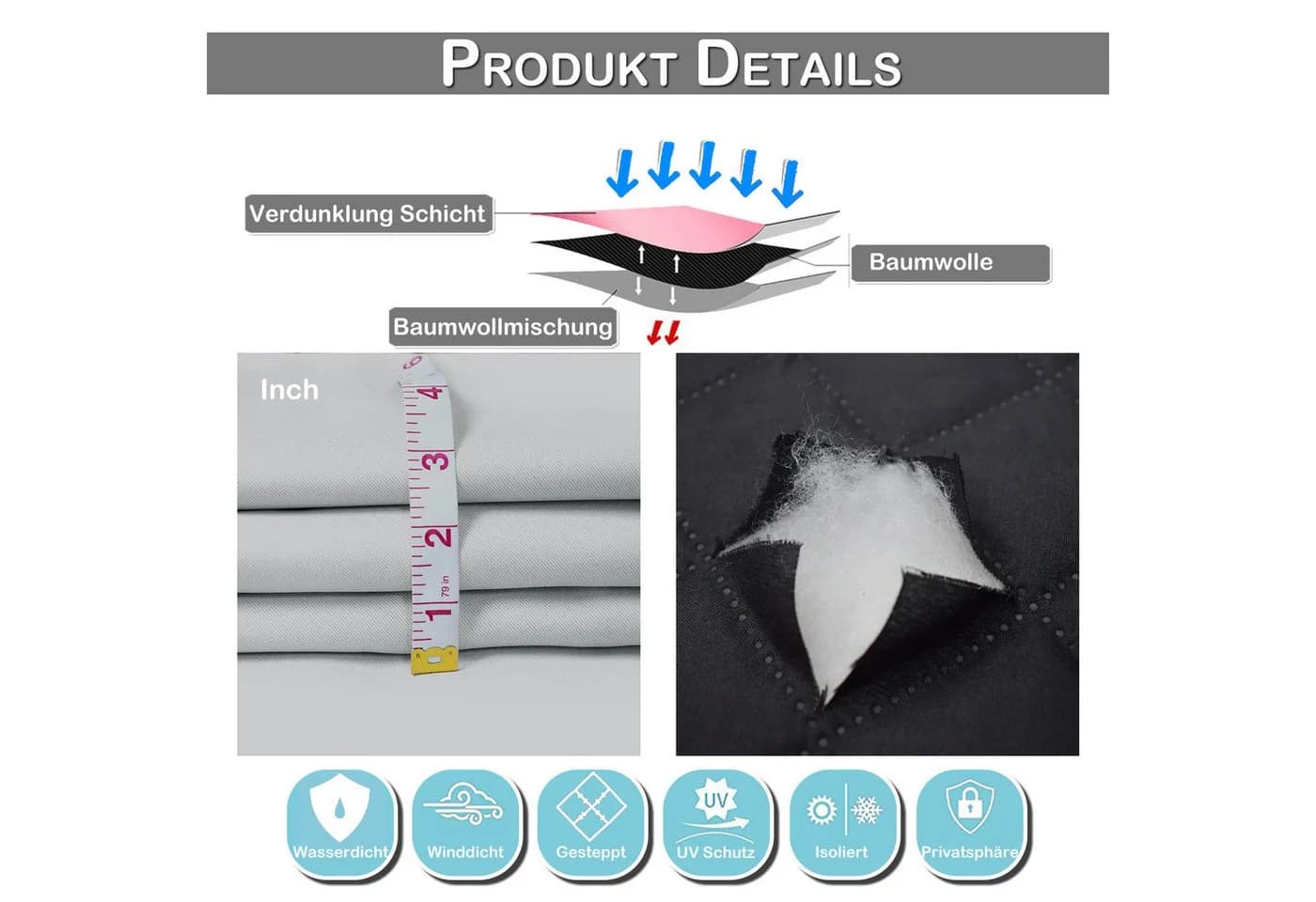Jibenhome Türvorhang Thermovorhang Weiß mit Ösen - Bild 3