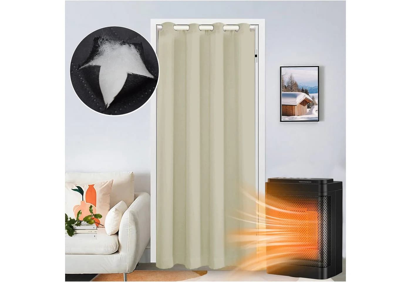 Jibenhome Türvorhang Beige Thermovorhang mit Ösen - Bild 2