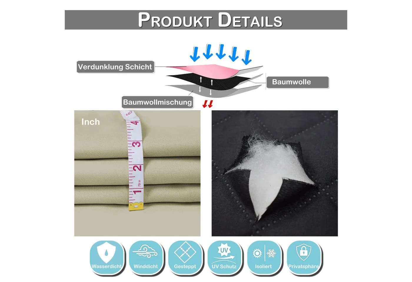 Jibenhome Türvorhang Beige Thermovorhang mit Ösen - Bild 3
