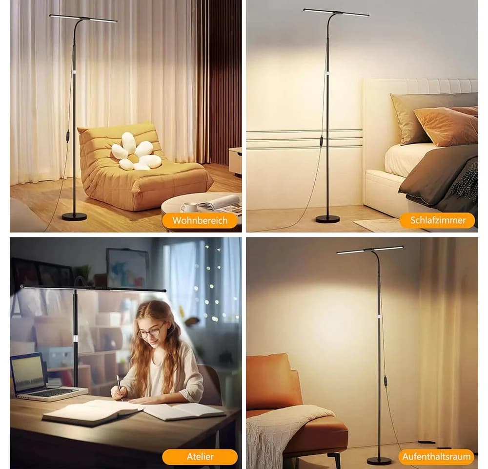 Sunicol LED Stehlampe Dimmbar Doppelkopf Schwarz Touch Steuerung - Bild 5