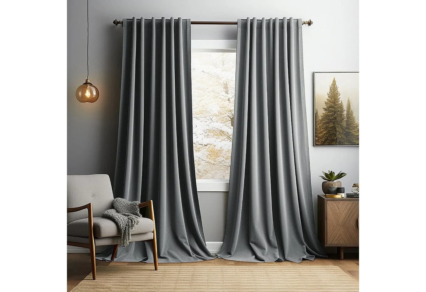 Jibenhome Verdunkelungsvorhang 2er Set Grau Samt Kräuselband - Bild 2